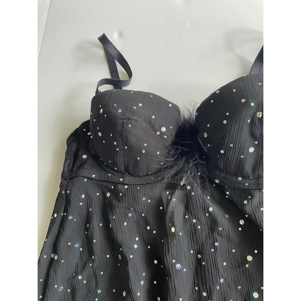 Rampage Intimates Black Glitter Sheer Bra Chemise Size M Underwire Lingerie Sexy - Picture 5 of 11